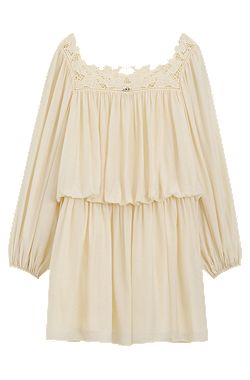Relaxed-fit muslin dress with embroidered neckline
