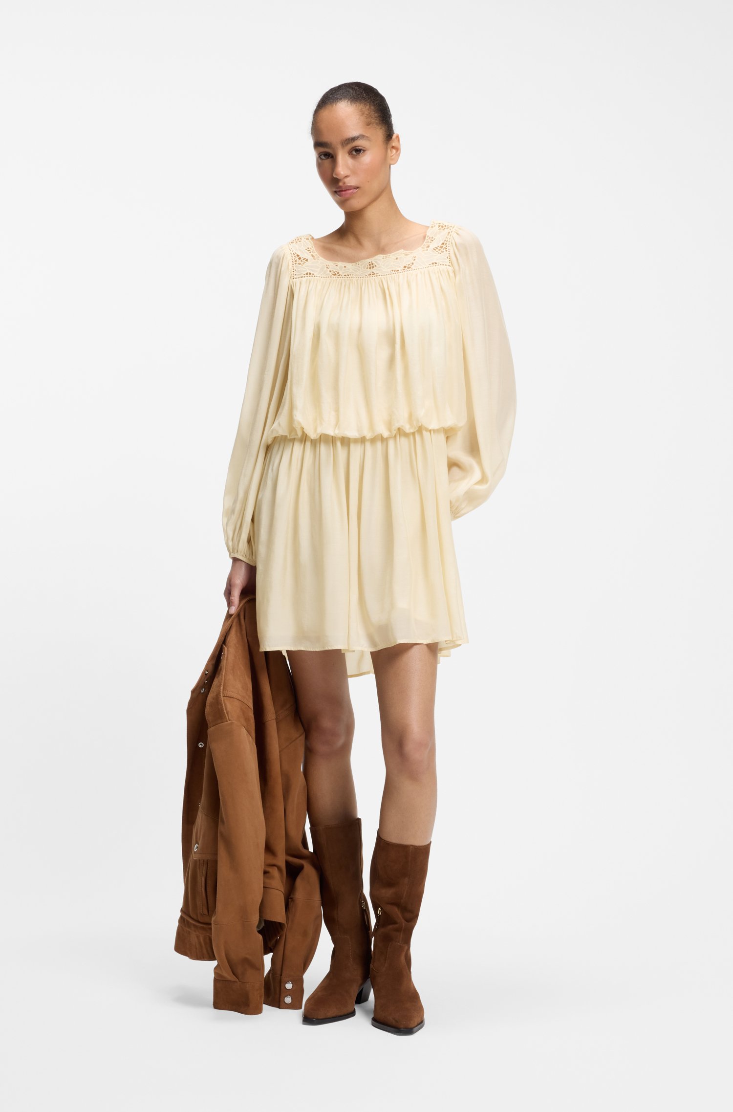 Boss Relaxed-fit muslin dress with embroidered neckline klänningar dam