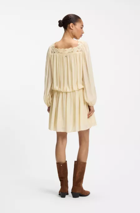 Relaxed-fit muslin dress with embroidered neckline