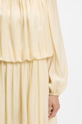 Relaxed-fit muslin dress with embroidered neckline, Light Yellow