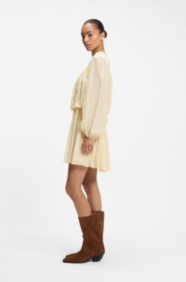 Relaxed-Fit Kleid aus Musselin mit besticktem Ausschnitt, Hellgelb