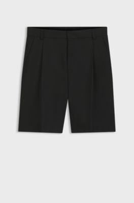 Relaxed-fit shorts in stretch twill with front pleats, Black