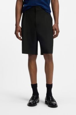 Relaxed-fit shorts in stretch twill with front pleats, Black