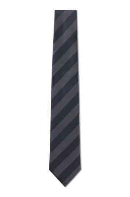 Block-stripe tie crafted in pure silk, Blue stripes