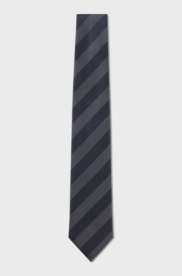 Block-stripe tie crafted in pure silk, Blue stripes