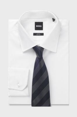 Block-stripe tie crafted in pure silk, Blue stripes