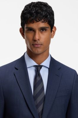 Block-stripe tie crafted in pure silk, Blue stripes