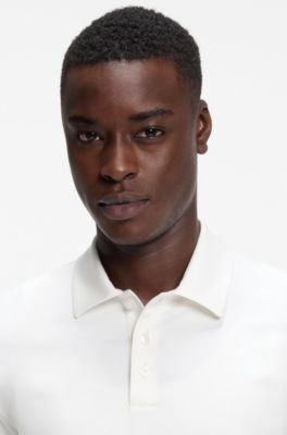 Slim-fit polo in mercerized cotton, Natural