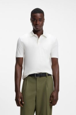 Slim-fit polo in mercerized cotton, Natural