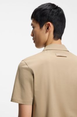 Slim-fit polo in mercerized cotton, Beige