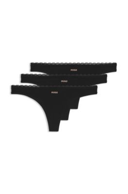 Low-rise briefs with tonal lace trim, Black
