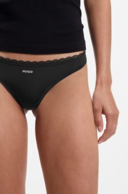 Low-rise briefs with tonal lace trim, Black