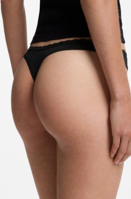 Low-rise briefs with tonal lace trim, Black