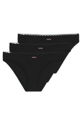 Three-pack of briefs with lace trim, Black