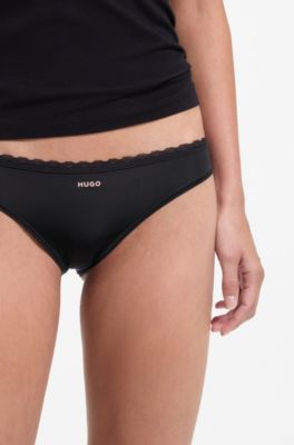 Three-pack of briefs with lace trim, Black