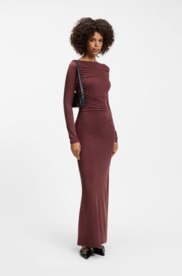 Slim-fit jersey dress, Brown