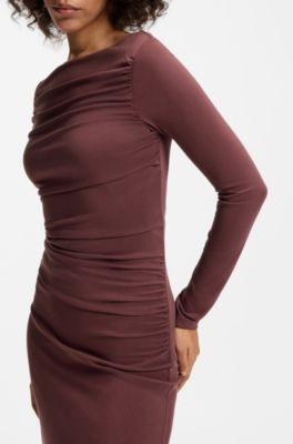 Slim-fit jersey dress, Brown
