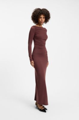 Slim-fit jersey dress, Brown