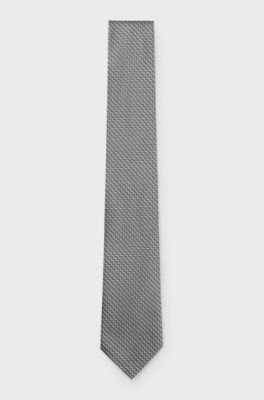 Silk tie with jacquard pattern, Light Grey