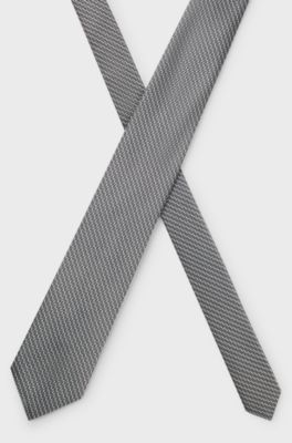 Silk tie with jacquard pattern, Light Grey