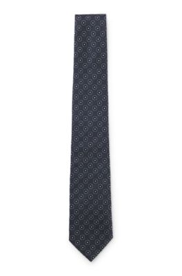 Silk tie with jacquard pattern, Dark Blue