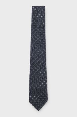 Silk tie with jacquard pattern, Dark Blue