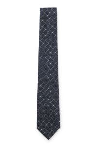 Silk tie with jacquard pattern, Dark Blue