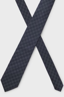 Silk tie with jacquard pattern, Dark Blue