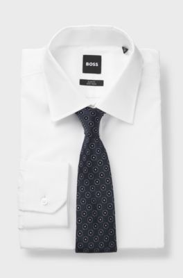 BOSS ONE Zijden stropdas met jacquarddessin, Donkerblauw