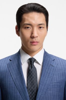 Silk tie with jacquard pattern, Dark Blue