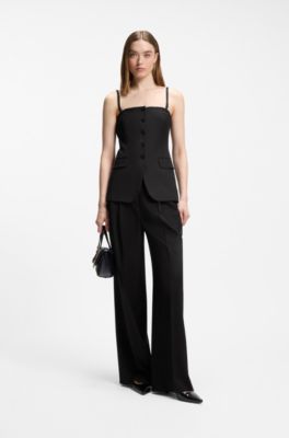 Sharp-fit corset vest with detachable straps, Black