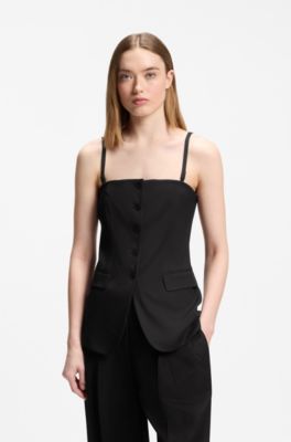 Sharp-fit corset vest with detachable straps, Black