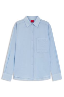 Relaxed-fit blouse in sheer structured fabric, Light Blue