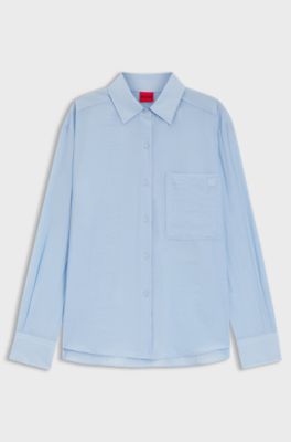 Relaxed-fit blouse in sheer structured fabric, Light Blue