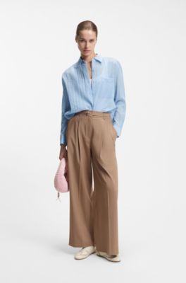 Relaxed-fit blouse in sheer structured fabric, Light Blue