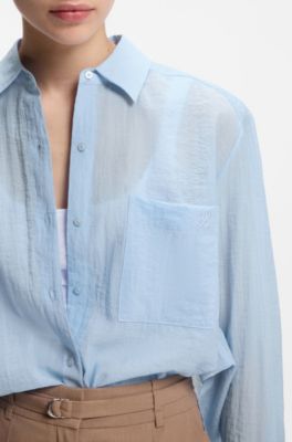 Relaxed-fit blouse in sheer structured fabric, Light Blue
