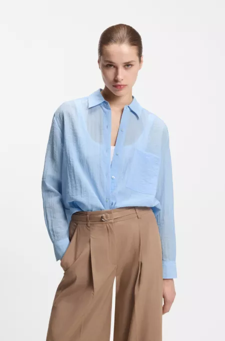 Blusa relaxed fit en tejido estructurado transparente