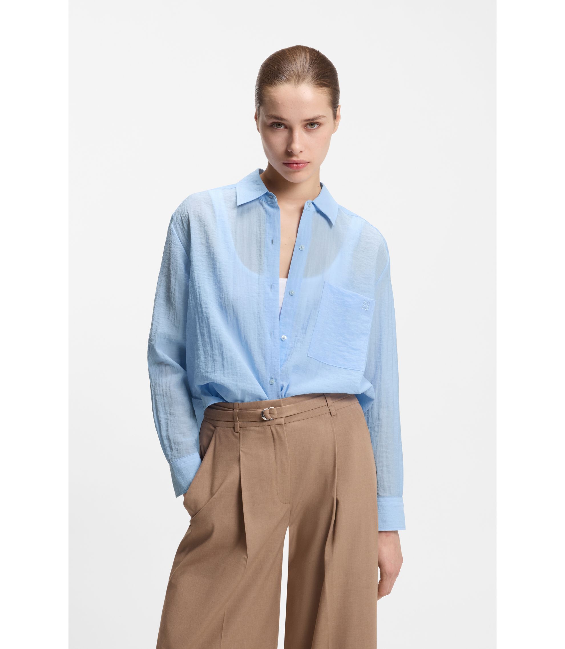 Relaxed-Fit Bluse aus transparentem strukturiertem Gewebe