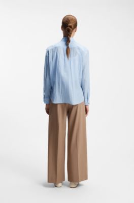 Relaxed-fit blouse in sheer structured fabric, Light Blue