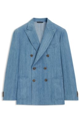Italian-cotton blazer with peak lapels, Light Blue