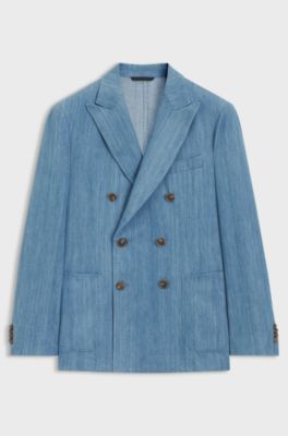 Italian-cotton blazer with peak lapels, Light Blue