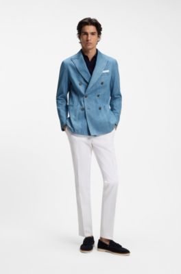 Italian-cotton blazer with peak lapels, Light Blue