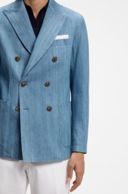 Italian-cotton blazer with peak lapels, Light Blue