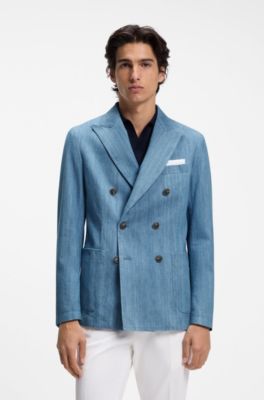 Italian-cotton blazer with peak lapels, Light Blue