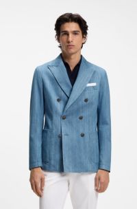 Blazer de algod&oacute;n italiano con solapas invertidas, Celeste