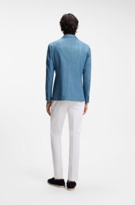 Italian-cotton blazer with peak lapels, Light Blue