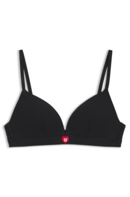 Stretch fabric triangle bra with branded straps, Black