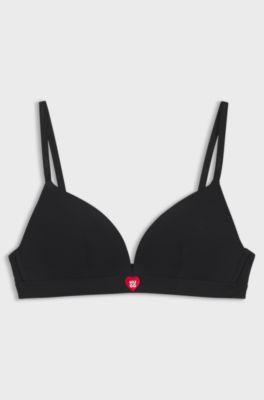 Stretch fabric triangle bra with branded straps, Black
