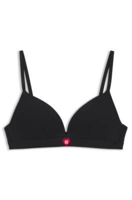 Stretch fabric triangle bra with branded straps 1