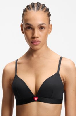 Stretch fabric triangle bra with branded straps, Black